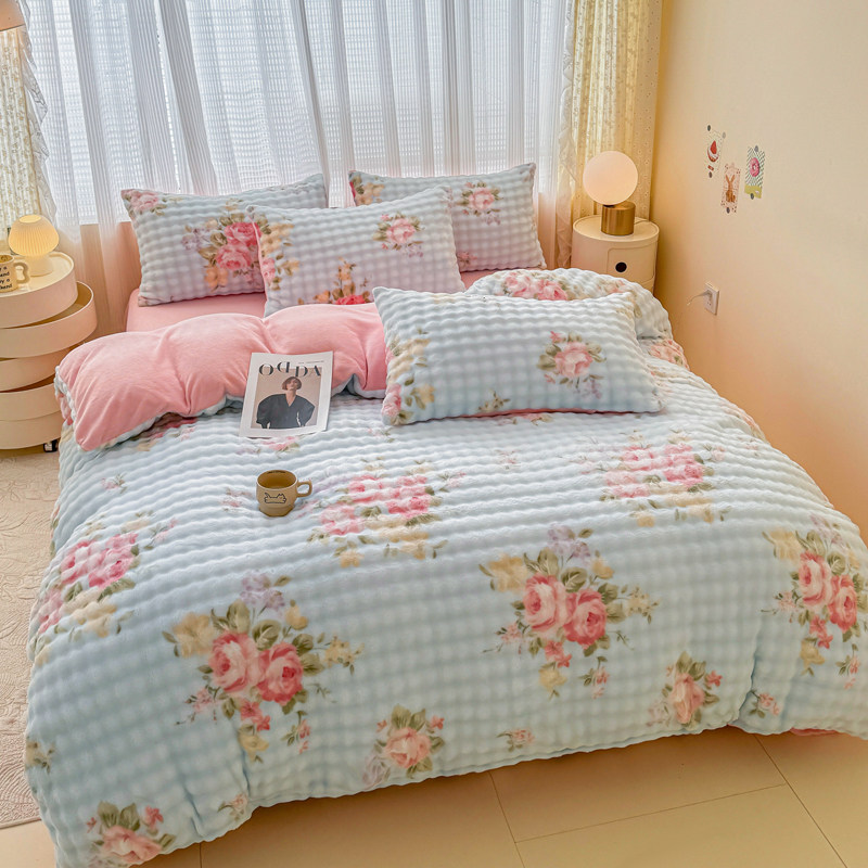 玉芙妮AB版仿兔兔绒四件套牛奶绒无静电三件套加厚床单床笠套件,淘宝优惠券,粉丝福利购,淘宝优惠卷