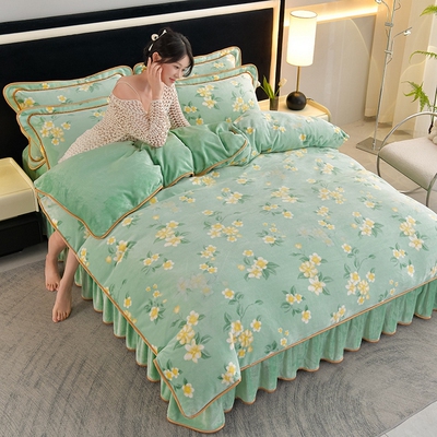 玉芙妮母婴级牛奶绒四件套8斤左右加厚三件套法莱绒金貂绒无静电