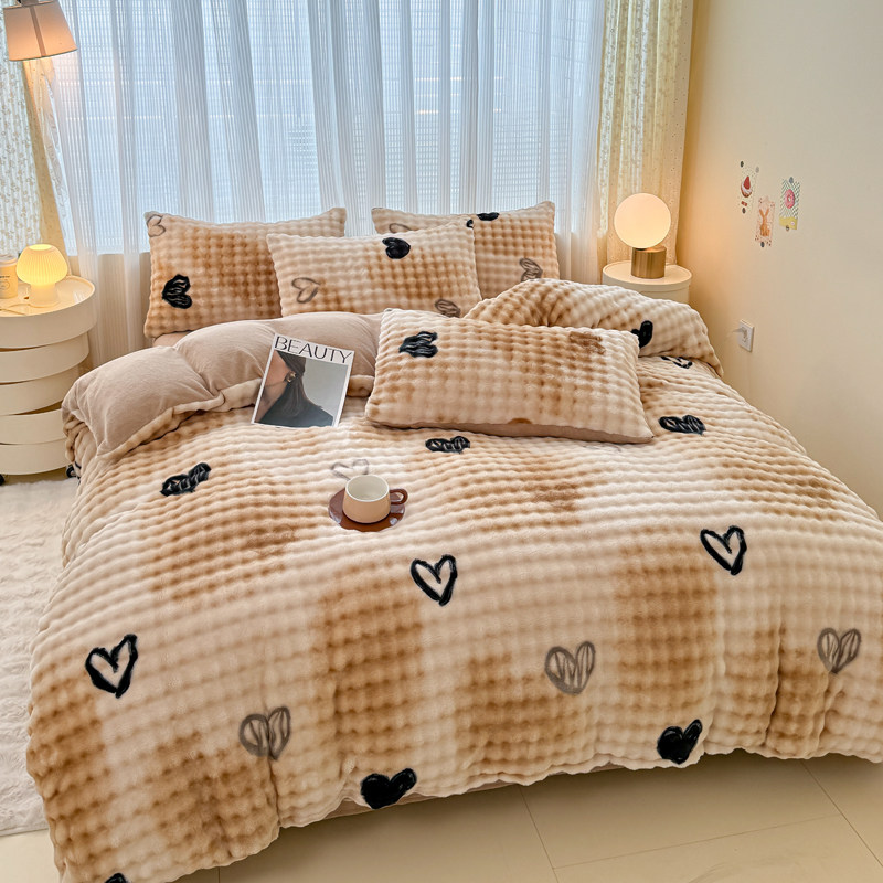 玉芙妮AB版仿兔兔绒四件套牛奶绒无静电三件套加厚床单床笠套件,淘宝优惠券,粉丝福利购,淘宝优惠卷