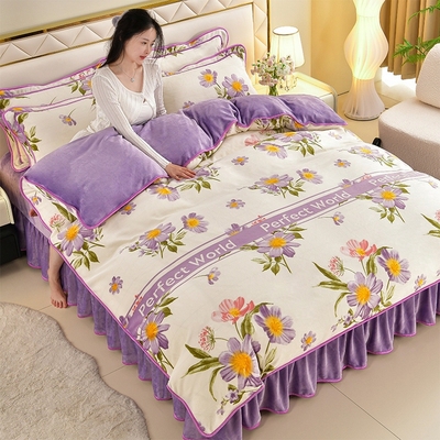 玉芙妮母婴级牛奶绒四件套加厚三件套法莱绒金貂绒无静电床品