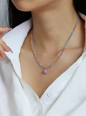 新中式轻奢彩色多巴胺锆石印钞鸡项链女百搭高级感简约小众锁骨链