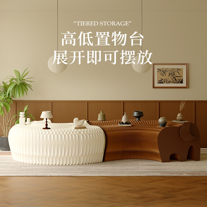 十八纸前台展示架高低流水展示台长方形陈列架地台落地北欧展示桌 - 图2