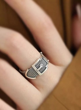 925银复古新中式腰带皮带扣链条戒指环开口调节百搭简约精致小众