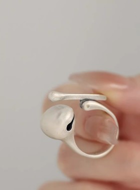 925银复古新中式解压功德木鱼戒指环开口调节民族风女士百搭精致