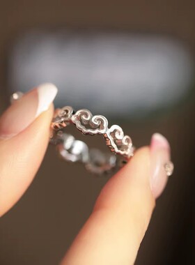 925银复古新中式镂空祥云戒指环开口调节简约小众百搭时尚高级感