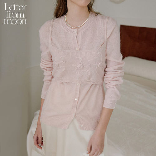 柳河览同款丨Letter from moon羊毛开衫背心两件套25秋款休闲内搭 - 图1