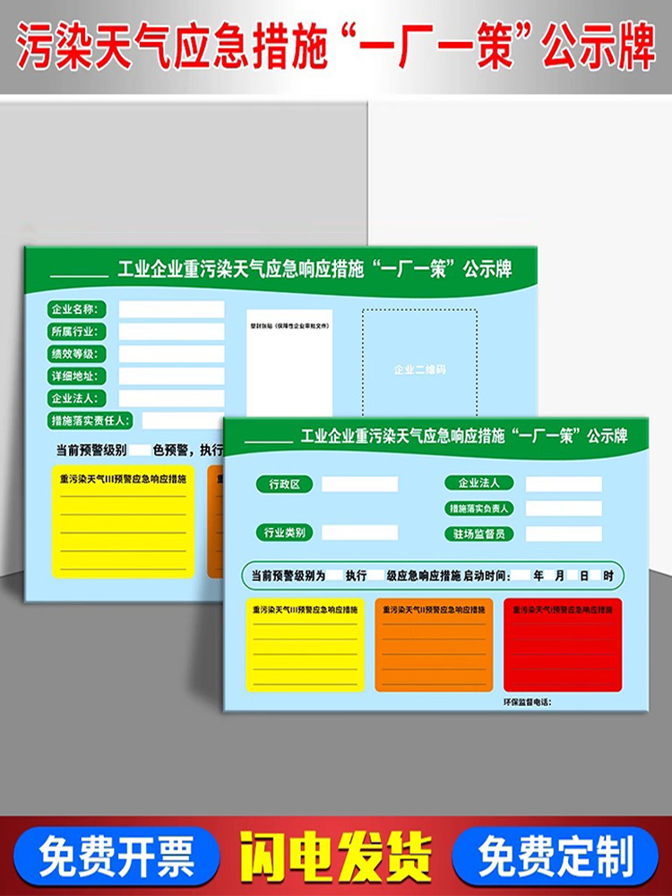 工厂一厂一策公示牌环境保护标识贴纸企业重污染天气应急警示牌展