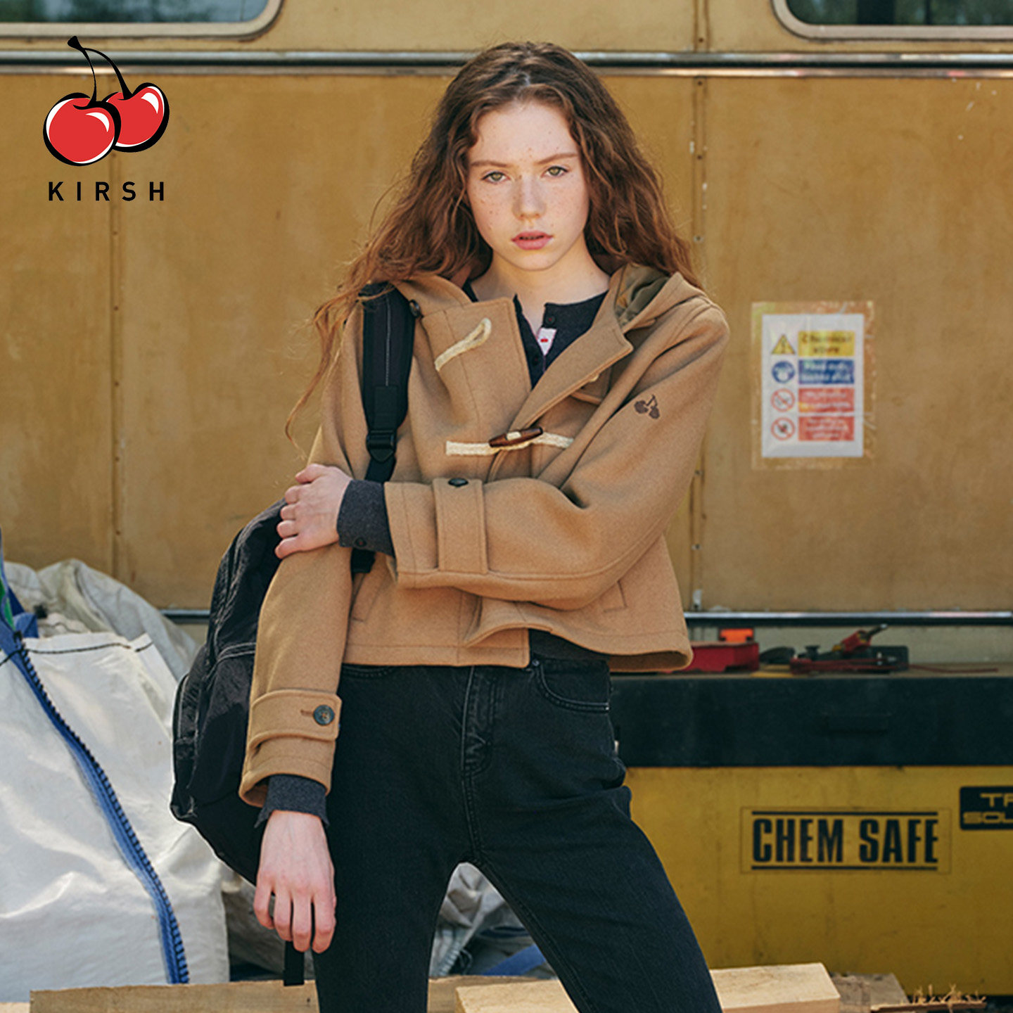 kirsh大樱桃英式学院风牛角扣短款毛呢大衣女秋冬美拉德连帽外套,淘宝优惠券,粉丝福利购,淘宝优惠卷