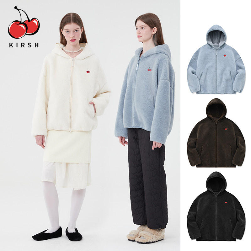 樱桃KIRSH 摇粒绒外套女秋冬2024新款加绒加厚韩系连帽绒外套冬,淘宝优惠券,粉丝福利购,淘宝优惠卷