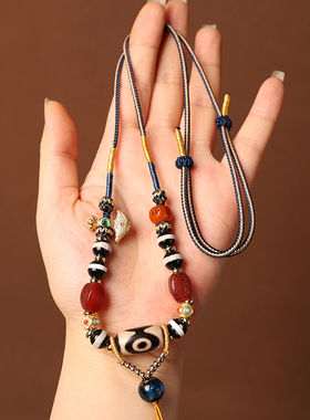 原创天珠泰伽一线三眼金钺玛瑙