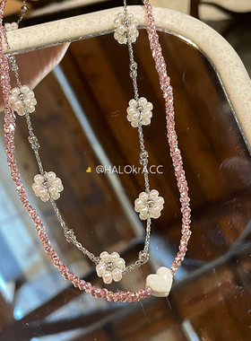 HALOkrACC韩国珠花电光粉项链