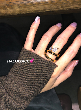 HALOkrACC韩代 y2k冷淡 厚金属风格叶片星芒叠戴戒指