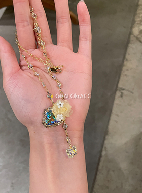 HALOkrACC韩s水晶小熊玫瑰项链