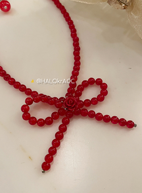 HALOkrACC韩代明亮红玫瑰项链