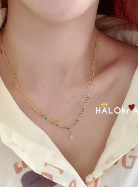 HALOkrACC韩国IU薄荷彩珠子细链