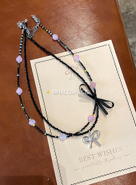 HALOkrACC韩代银亮飘带黑项链