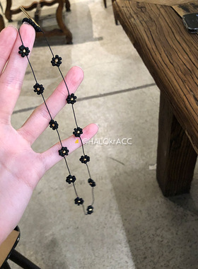 HALOkrACC韩代 ins风 磨砂红黑花朵简约冷淡风 串珠颈链项链