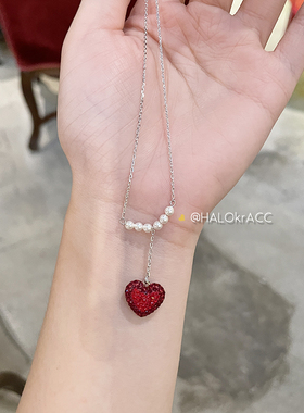 HALOkrACC韩国纯银红心项链
