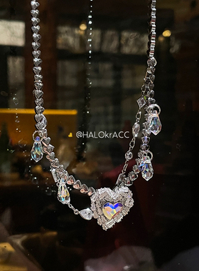 HALOkrACC韩代璀璨炫彩心项链