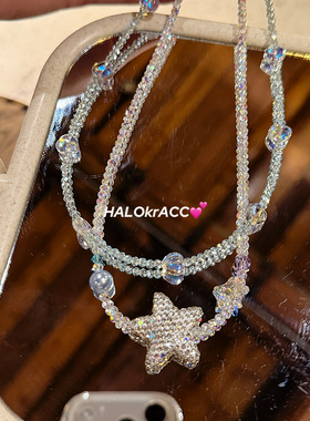 HALOkrACC韩代 星波水漾 清透蓝白水波闪亮串珠项链颈链