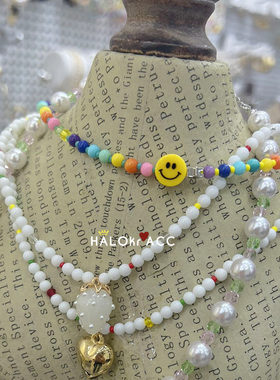 HALOkrACC韩国糖豆彩虹笑脸项链