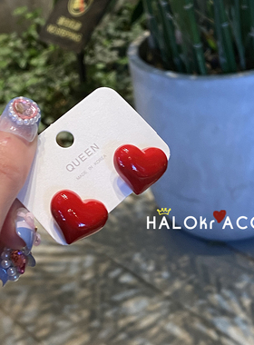 韩国爱豆红色奶油爱心项链耳钉