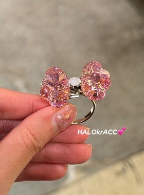 HALOkrACC韩代s水晶 水透波光大颗粉蓝爱心双瓣清透闪亮戒指