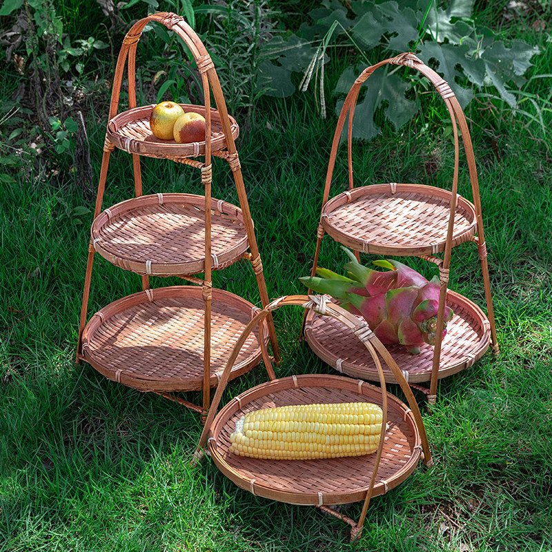 竹编复古篮子手提篮点心盘手工编织桌面零食收纳篮野餐篮竹制品,淘宝优惠券,粉丝福利购,淘宝优惠卷