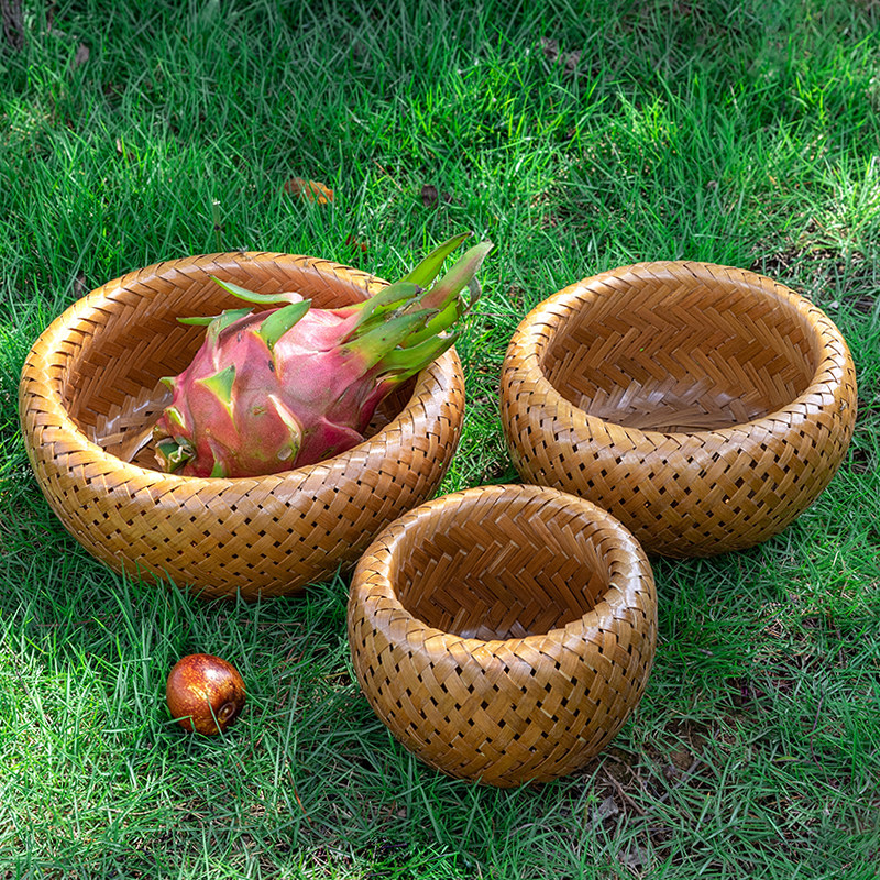 竹编复古篮子手提篮点心盘手工编织桌面零食收纳篮野餐篮竹制品,淘宝优惠券,粉丝福利购,淘宝优惠卷
