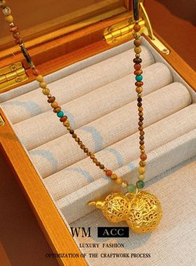 小众饰品设计感虎眼石葫芦项链毛衣链彩石高级感串珠项饰轻奢批发