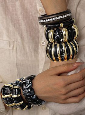 木头手环新中式百搭高级感手镯方形时尚手饰欧美夹心批发轻奢跨境