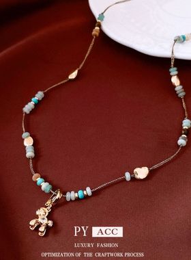 女石头休闲串珠毛衣链锆石小狗