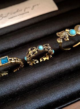 vintage开口复古方形中古小众镶