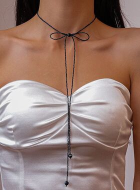 串珠蝴蝶结高级感长款项链时尚