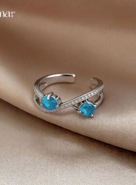 百轻奢海盐甜美蓝色交叉开口女