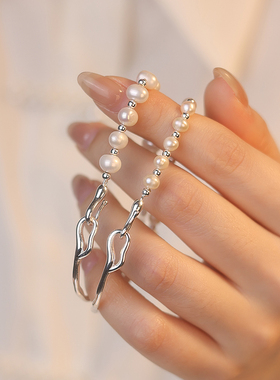 Bluehour珍珠半镯银手链女轻奢小众精致纯银手镯情人节礼物送女友