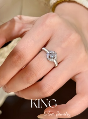 丝光蔷薇|S925银镀金拉丝花朵小众婚戒复古时尚高级精致纯银钻戒