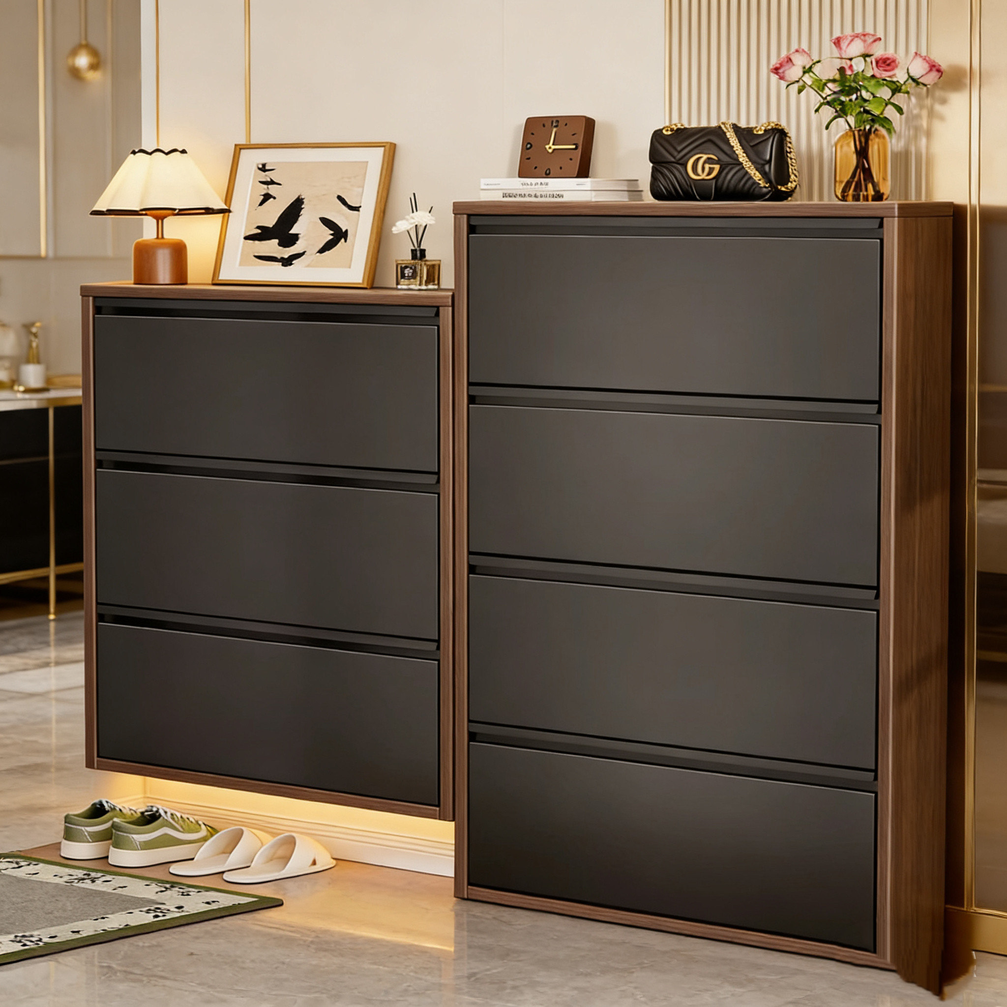 超薄鞋柜收纳柜一体靠墙家门口入户玄关鞋架钢制窄款15cm金属环保