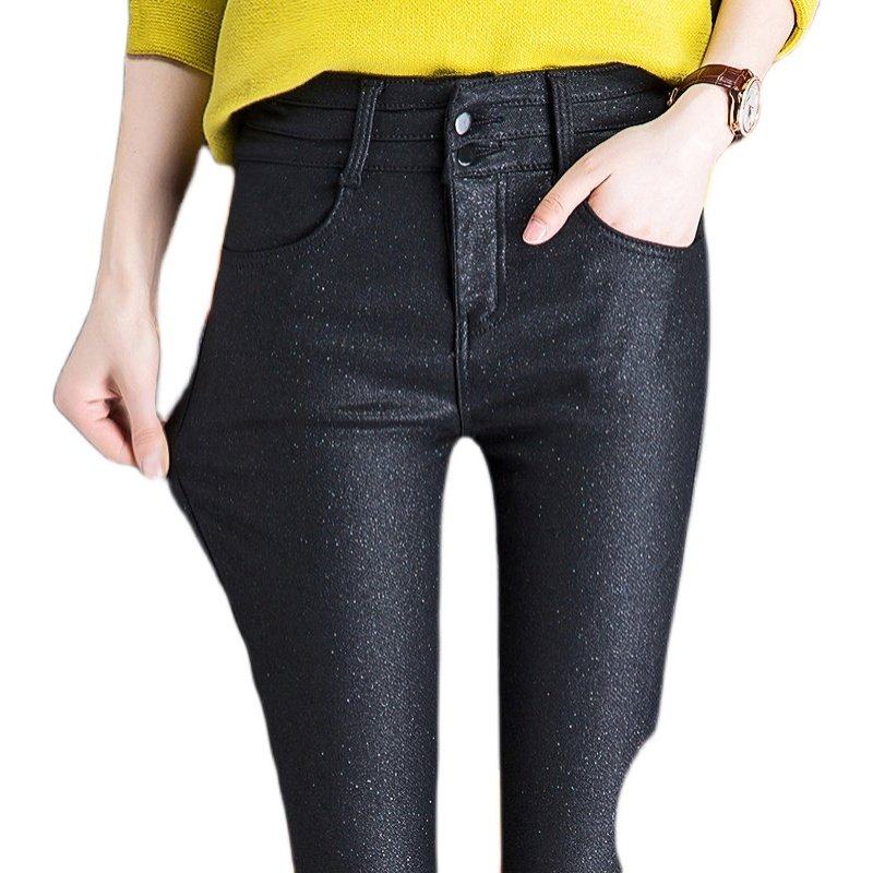 皮裤女外穿2025秋冬新款高腰哑光磨砂彩金秋冬加厚紧身小脚打底裤,淘宝优惠券,粉丝福利购,淘宝优惠卷