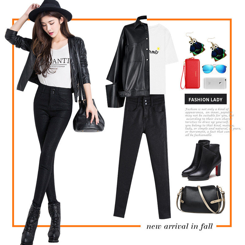 皮裤女外穿2025秋冬新款高腰哑光磨砂彩金秋冬加厚紧身小脚打底裤,淘宝优惠券,粉丝福利购,淘宝优惠卷