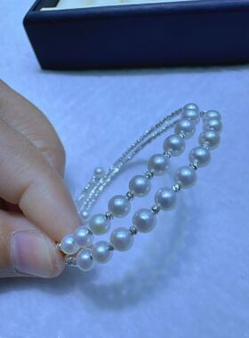 新款4-5mm天然淡水珍珠双圈手镯天然正圆无暇原创设计送朋友礼物