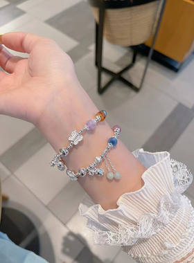 纯银925新款手串时尚多巴胺蝴蝶铃兰花纯银手链送女朋友七夕礼物