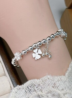 925纯银串珠手链女diy手工简约小众铃兰花银珠手串女生百搭生日礼