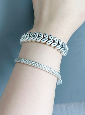 足银999岁岁平安青金石麦穗古法传承手链转运纯银手串送女友礼物