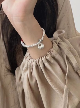 新款足银999银坨坨平安小福袋手链，竹节玛瑙，纯银小众轻奢手链