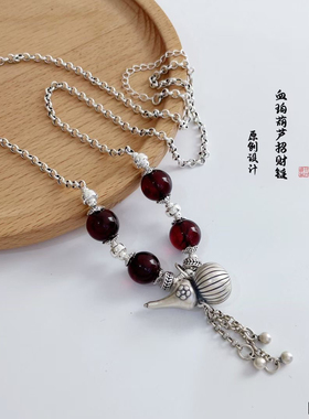 2025新款天然琥珀葫芦项链女高级感轻奢小众心吊坠毛衣颈链送朋友