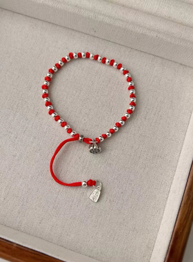 新年红绳925银珠编织手链足银莲蓬款平安喜乐节节高升送闺蜜