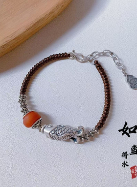 足银999蜜蜡锦鲤如鱼得水手工编织手链顺风顺水古风款手链送朋友