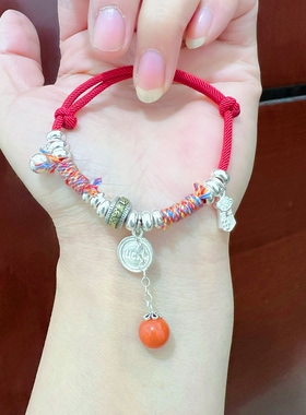 新款足银999平安喜乐马年本命年时来运转红绳手链情侣男女生礼物