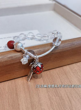 新款纯银999草莓手链女ins小众设计新款气质水晶手串女送女友